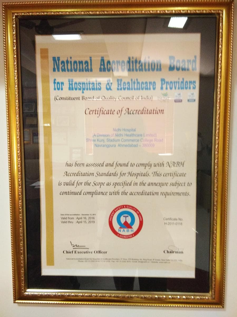 Nidhi Hospital Accredited with NABH and ISO 9001-2015 at Nidhi Hospital