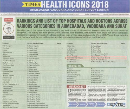 The Times of India (Health Icons 2018) Dr Sunil Popat 30.09.18 Pg 01